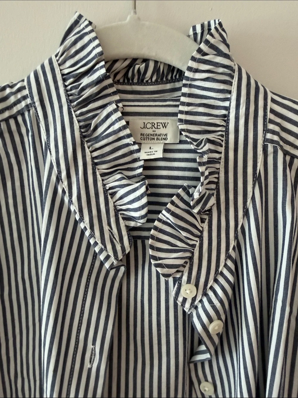 J. Crew Black & White Striped Ruffle-Collar Button-Down Shirt